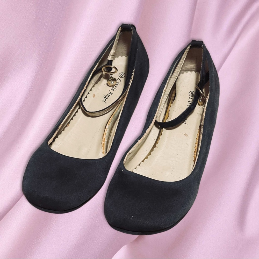 Women's Black Ankle Strap Ballet Flats Casual Shoes